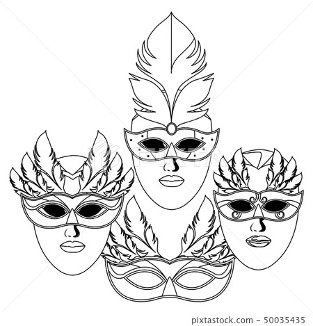 set of masks and feathers black and white set of masks and feathers black and white 50035435