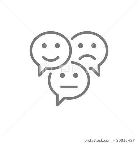 Feedback emoticon chats, positive, negative and neutral speech bubbles, comments line icon. Feedback emoticon chats, positive, negative and neutral speech bubbles, comments line icon. 50035457