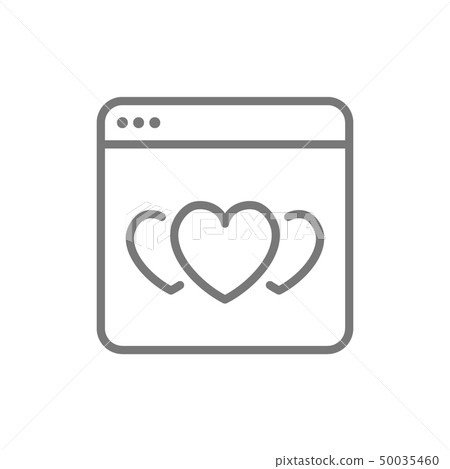 Hearts in browser, favorite website, positive feedback line icon. Hearts in browser, favorite website, positive feedback line icon. 50035460