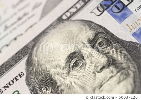 Benjamin Franklin on hundred dollars banknote.  50037126