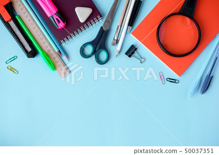 School supplies on blue background School supplies on blue background 50037351