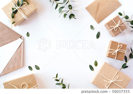 Craft gift boxes on white background. Craft gift boxes on white background. 50037355