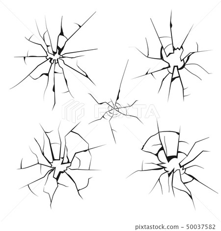Broken glass silhouettes. Crushed ice crack smash window damage windshield hole destruction mirror 50037582
