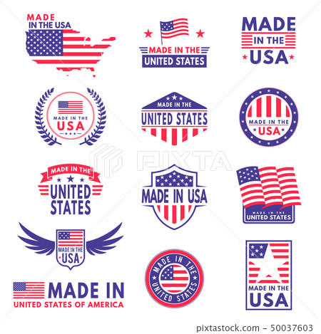 Usa labels. Flag made america american states flags label badge stamp star patriot stripe ribbon 50037603