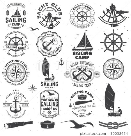 Set of sailing camp and yacht club badge. Vector. Concept for shirt, print or tee. Vintage 50038454