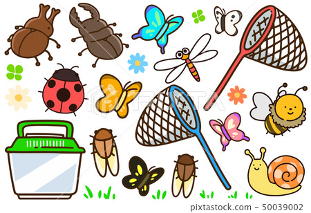 Simple and cute summer vacation insect removal illustration set with main line 50039002