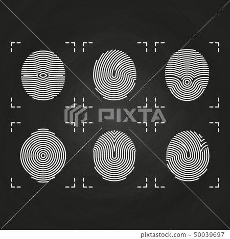 White fingerprints icons collection on chalkboard 50039697