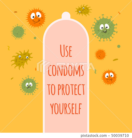 Concept illustration of condom and microbes Concept illustration of condom and microbes 50039710