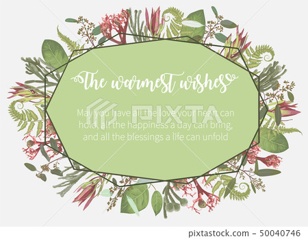 Vector polygonal gold frame with flowers, leaves Vector polygonal gold frame with flowers, leaves 50040746