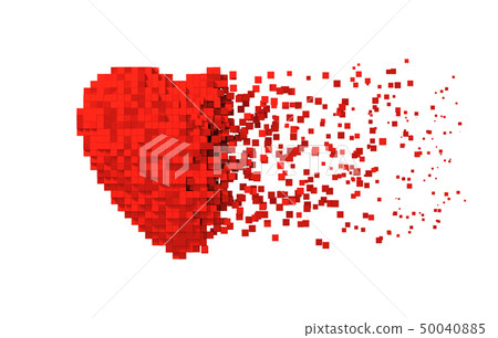 Disintegration Of Red Digital Heart Isolated On White Background Disintegration Of Red Digital Heart Isolated On White Background 50040885