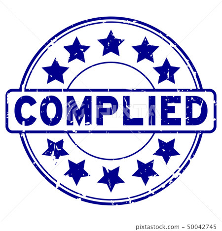 Grunge blue complied wording round stamp 50042745