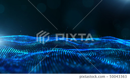 Abstract blue color digital particles wave with - Stock Illustration ...