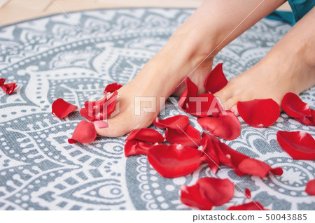 Beautiful female tanned legs with pink pedicure Beautiful female tanned legs with pink pedicure 50043885