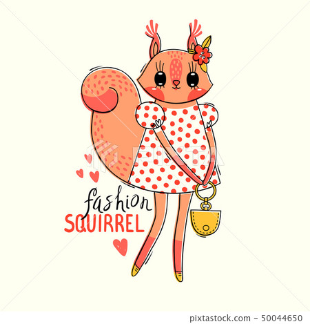 Fashion kawaii animal. Vector illustration of a squirrel in fashionable clothes. Can be used for t 50044650