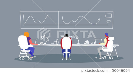 businesspeople analyzing financial graphs and statistic data during training conference meeting men 50046094