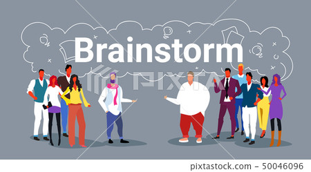 businesspeople discussing during training conference meeting business people men women creative team 50046096