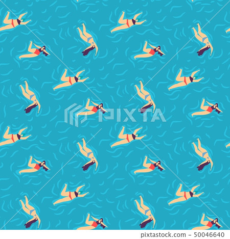 Wavy Sea Swimming Woman Positive Flat Pattern 50046640