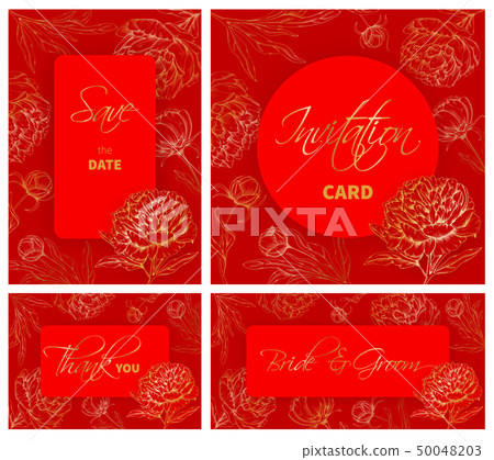Wedding Templates Set With Hand Drawn Peony Wedding Templates Set With Hand Drawn Peony 50048203