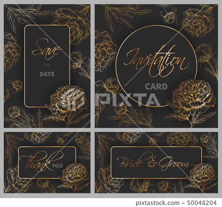 Wedding Templates Set With Hand Drawn Peony 50048204