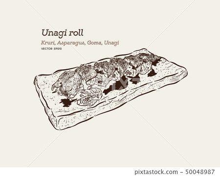 Unagi roll, hand draw sketch vector. 50048987