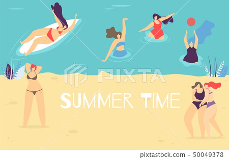Summer Time Flat Banner with Body Positive Concept 50049378