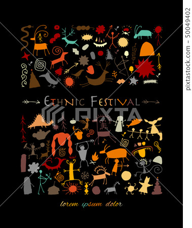 Rock paintings background, sketch for your design Rock paintings background, sketch for your design 50049402