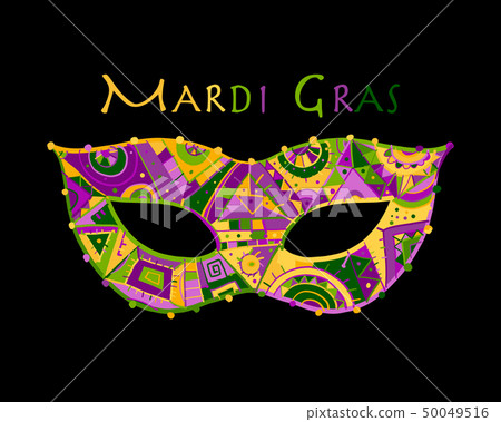 Mardi gras holiday. Greeting card design with ornate mask Mardi gras holiday. Greeting card design with ornate mask 50049516