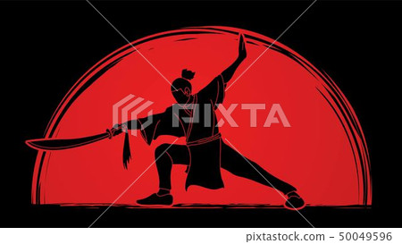 Man with sword action, Kung Fu pose graphic vector 50049596
