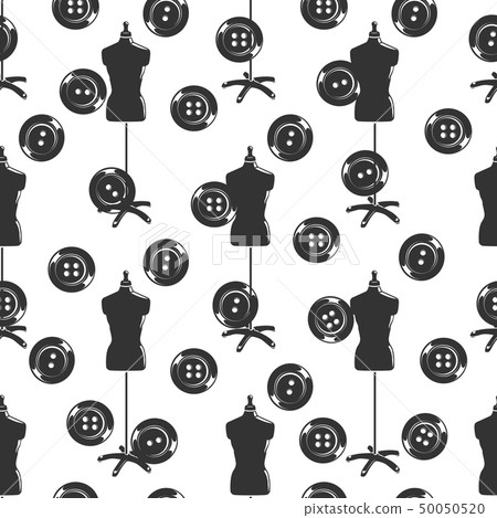 Tailor shop seamless pattern with dummy and buttons Tailor shop seamless pattern with dummy and buttons 50050520