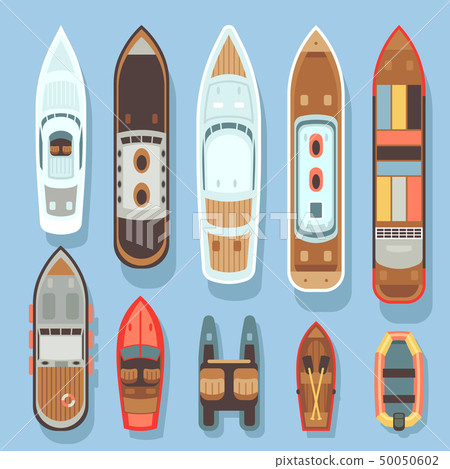 Top aerial view boat and ocean ships vector set Top aerial view boat and ocean ships vector set 50050602