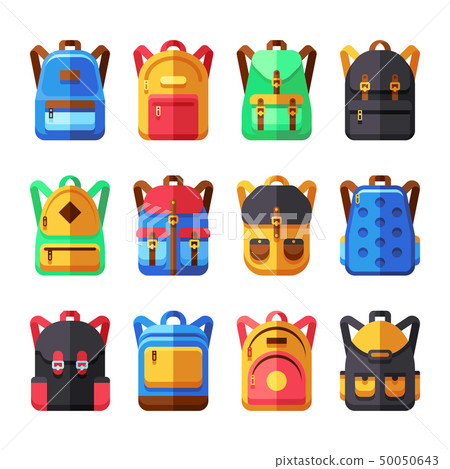 School backpacks vector set. Kids schoolbag flat collection School backpacks vector set. Kids schoolbag flat collection 50050643