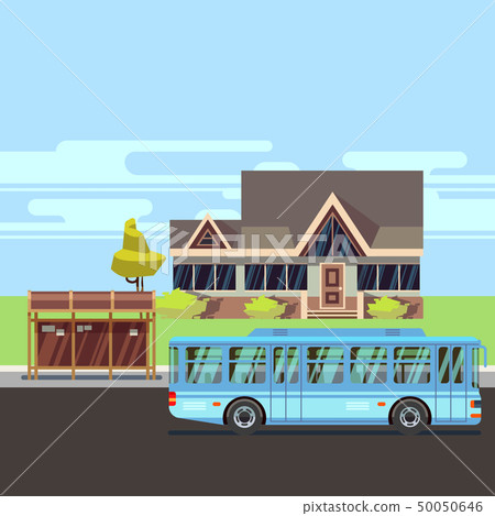 Residential house with bus stop. Flat vector Residential house with bus stop. Flat vector 50050646