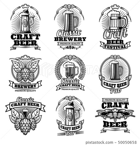 Retro beer pub vector emblems. Vintage traditional brewing\
labels