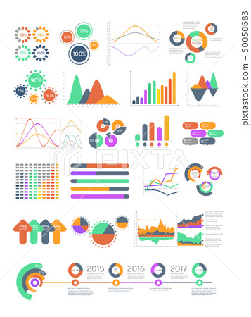 Multicolored vector infographics with different graphs and diagrams 50050683