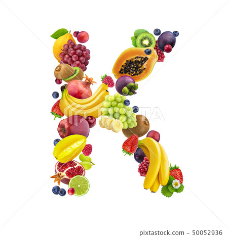 Letter K made of different fruits and berries Letter K made of different fruits and berries 50052936