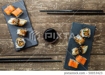 Japanese seafood sushi , rolls 50053423