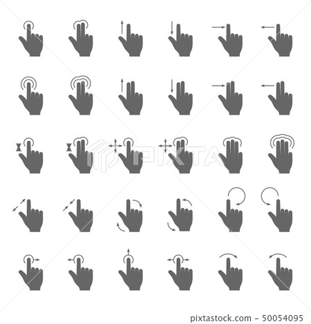 Hand swipe and drag gesture vector icons with touching action arrows for touch screen device Hand swipe and drag gesture vector icons with touching action arrows for touch screen device 50054095