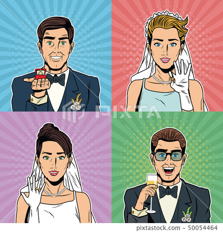 Bride and groom pop art cartoon Internet Security, baniking online 50054464