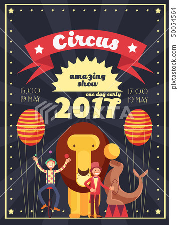 Retro circus entertainment, carnival and holiday show vector poster and invitation design Retro circus entertainment, carnival and holiday show vector poster and invitation design 50054564