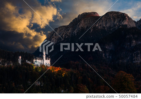 Amazing sunset view on Neuschwanstein. Bavaria, Germany. Amazing sunset view on Neuschwanstein. Bavaria, Germany. 50057484