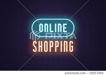 Neon composition of headline Online Shopping. Text Neon composition of headline Online Shopping. Text 50057864