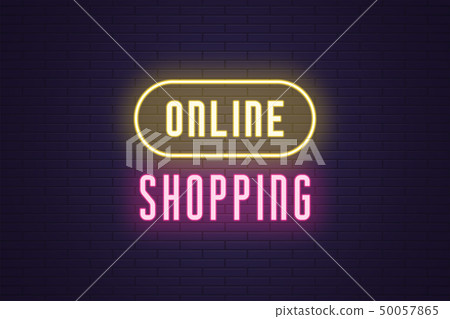 Neon composition of headline Online Shopping. Text 50057865