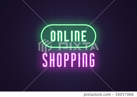 Neon composition of headline Online Shopping. Text Neon composition of headline Online Shopping. Text 50057866