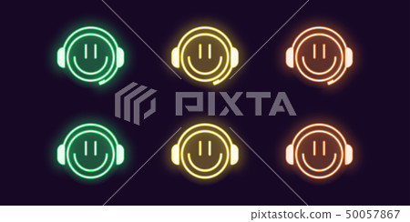 Neon icon set of emoji Gamer with Headphones Neon icon set of emoji Gamer with Headphones 50057867