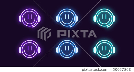 Neon icon set of emoji Gamer with Headphones Neon icon set of emoji Gamer with Headphones 50057868