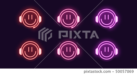Neon icon set of emoji Gamer with Headphones Neon icon set of emoji Gamer with Headphones 50057869