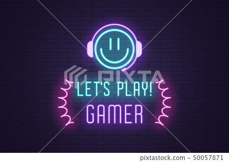Neon composition of headline Lets Play Gamer. Art Neon composition of headline Lets Play Gamer. Art 50057871
