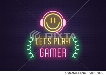 Neon composition of headline Lets Play Gamer. Art 50057872