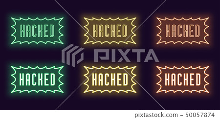 Neon icon set of stamp Hacked. Vector glowing text Neon icon set of stamp Hacked. Vector glowing text 50057874
