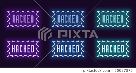 Neon icon set of stamp Hacked. Vector glowing text 50057875